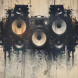 some speakers are set up in a wall