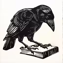 a black raven sitting on top of a book,a black crow sitting on top of a book