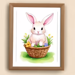 an easter bunny sitting in a basket with flowers
