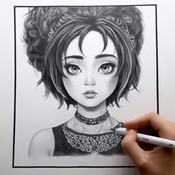 a drawing of a young woman with long hair
