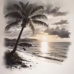 a picture of a palm tree by the beach