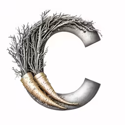 a letter c, made out of metal with trees on it