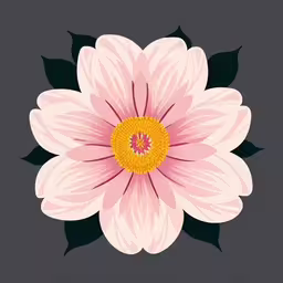 the pink flower is surrounded by black leaves,a pink flower with black and yellow center,a pink flower with black leaves is shown on the side of a gray background,a white and yellow flower on a black background,a white and yellow flower with leaves