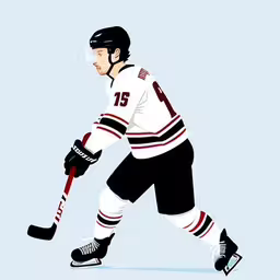 a hockey player with the number 19, runs on ice