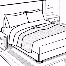 a simple bedroom coloring book page for adults