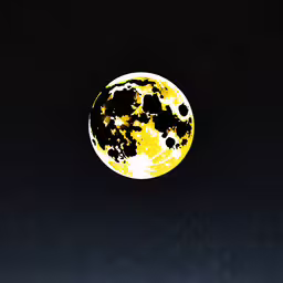 a cat that is looking at the camera,the full moon is visible over a mountain range