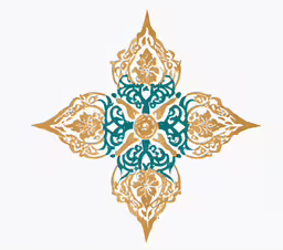 a cross in gold and blue color on a white background,a cross decorated in gold, green and white