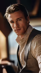 a young man poses for the camera in a suit