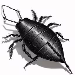 black and white photograph of a tick sitting on a white surface