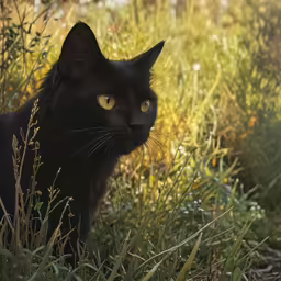 a cat sitting in the grass outside during the day
