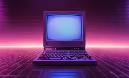 an old computer sitting in the middle of a room