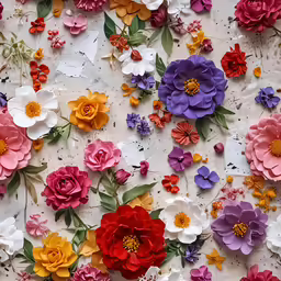 paper flowers arranged and colored on the table