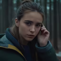 a woman holds her ear while talking on her cell phone