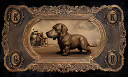 a dog that is sitting in a frame