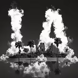 clouds floating in the sky above houses and palm trees