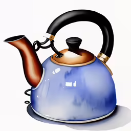 a tea kettle with a kettle on the top and a brown handle