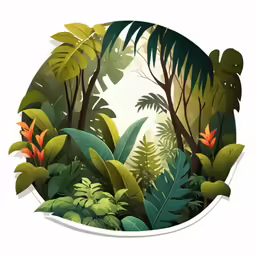 an illustration of tropical jungle scene with bright colors