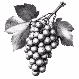 a black and white drawing of grapes