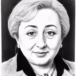 a woman with big eyes in black and white