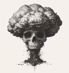 a skull is exploding its head with smoke