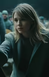 a woman in grey jacket sitting with a glass of wine