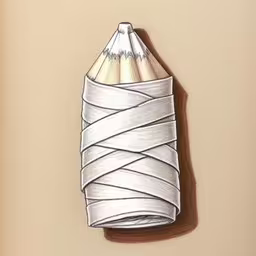 pencil drawing of a pencil wrapped around a paper tube,drawing of a pencil wrapped in plastic wrap