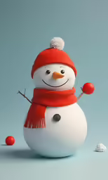 the small snowman has been decorated with red berries
