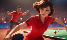 a person is looking at a pool ball as a man stands by