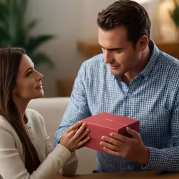 a man and a woman opening a present box
