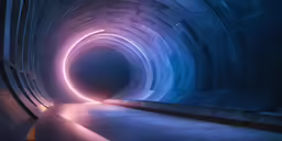 the inside of a blue tunnel that has been constructed
