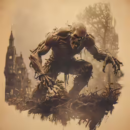 a character with arms spread, with his hands open in the air