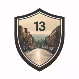 the shield shaped sign points to the road