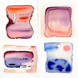 three pieces of art that are watercolor on paper