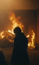 a person standing in front of a bunch of flames