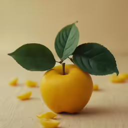 an apple on a table with lots of pieces of fruit nearby