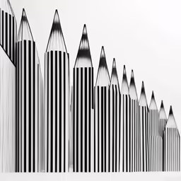 this is a black and white photo of a line of pencils