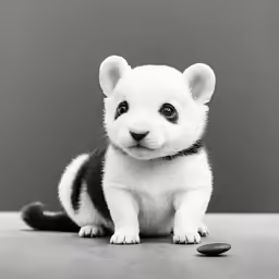 a black and white photo of a small baby animal