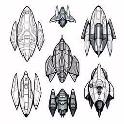 seven different shapes of fighter jets drawn on white paper