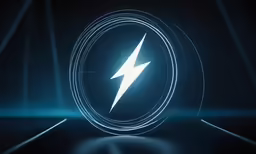 a lightning symbol on a stage with rays