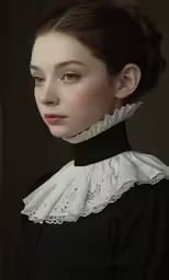 a painting shows a young girl wearing a black top with a white ruffled collar