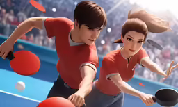 a couple of women are playing table tennis