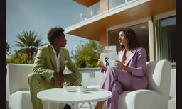 a man and woman in business suits sitting on chairs