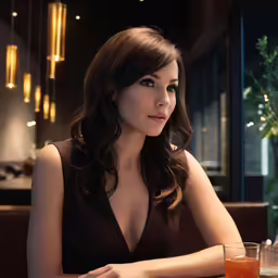 the woman is at the bar with her drink