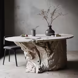a very large white table with a lot of debris on it