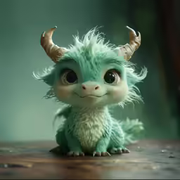 a cute green stuffed animal sitting on top of a wooden floor