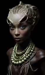 the woman has a headpiece in her hair