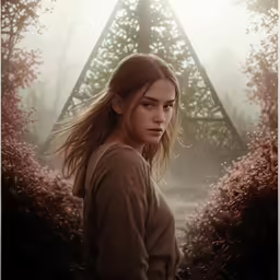 a girl looks back over her shoulder with an eye drawn on it