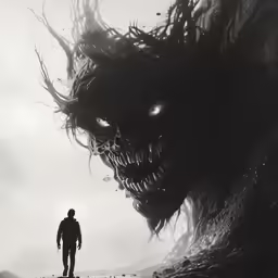 a monster is shown in the middle of this poster