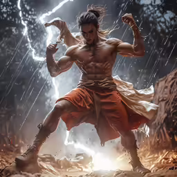 an image of a man in the woods in the rain