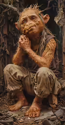 an image of a elf with hair on sitting in the woods